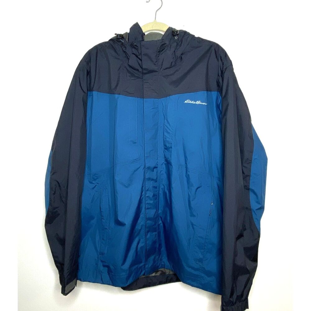 Eddie Bauer Colorblock Weatheredge Blue Hooded Mens Jacket Removable Hoodie 2XL